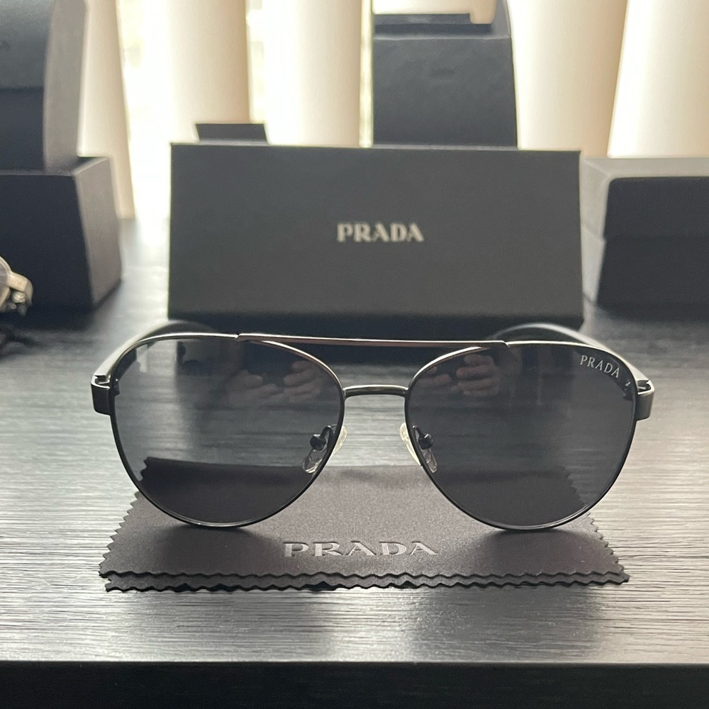 Prada Dark Black Aviator Sunglasses
